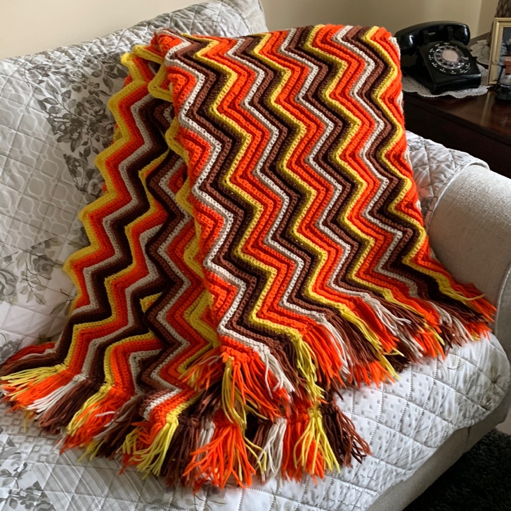Vintage Crocheted Chevron Blanket